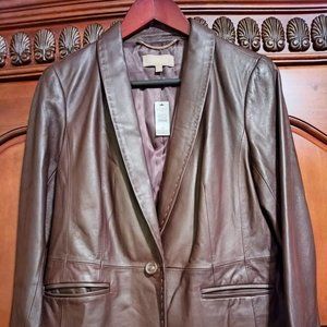 Talbots Brown Lamb Leather Blazer Jacket Women’s Size 12P NWT